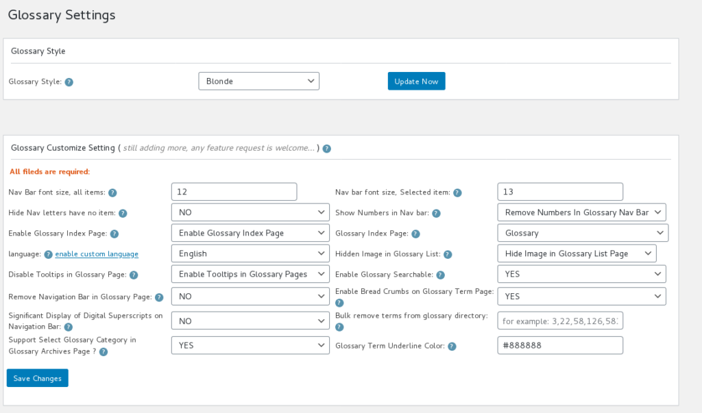 Glossary Settings Panel in WordPress Tooltip Plugin 12.0.4 | Wordpress ...