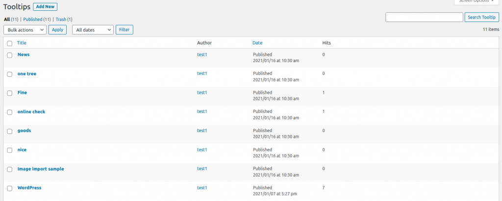 tooltip hits stats | Wordpress Tooltips Plugin