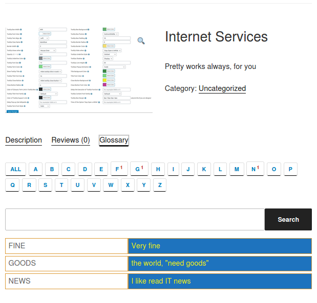 woocommerce glossary limited items