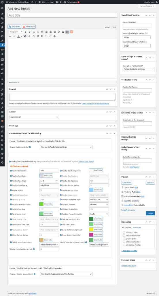 add new wordpress tooltip editor by tooltips.org