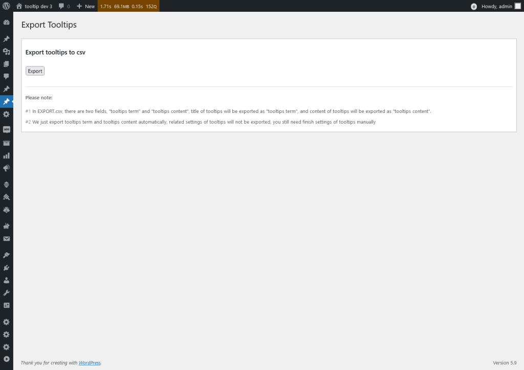 Export Tooltips in wordpress tooltips pro plus 27.5.8