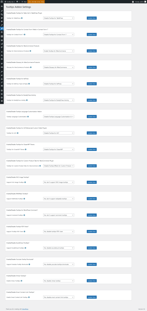 Tooltips Addon Settings in wordpress tooltips pro plus 27.5.8
